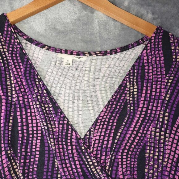 Halogen Women's S Purple Vibrant Y2K Babydoll Abstract Geometric Stretchy Blouse - Picture 7 of 11